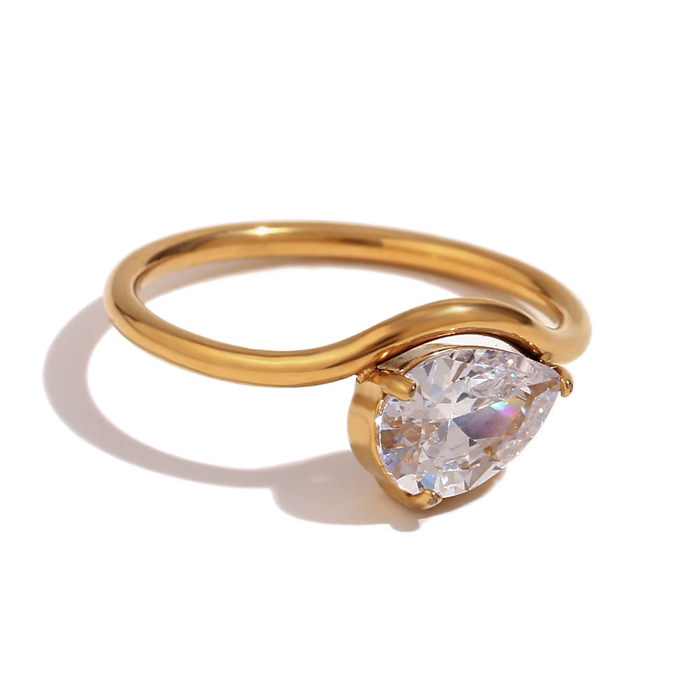 Wholesale Geometric Wave Ring Stainless Steel Gold Zircon Ring Fashion Jewelry Accessory Gift Boutique Resale