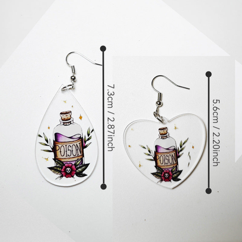 Wholesale Heart Water Drop Poison Bottle Earrings