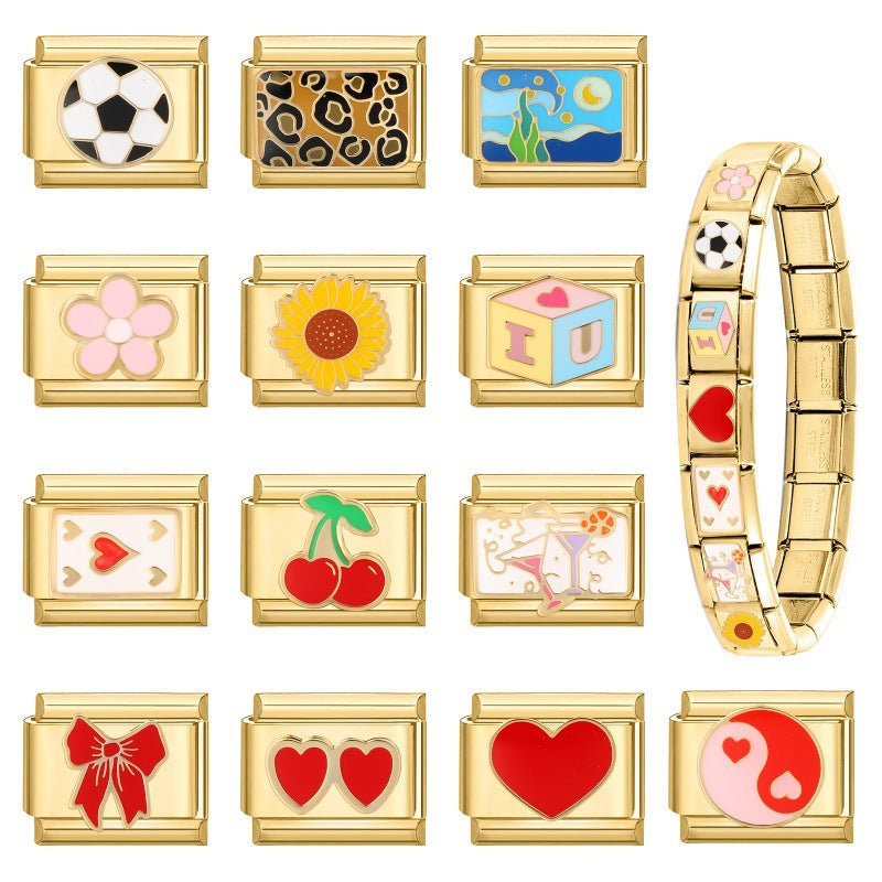 Wholesale Italian Charm Bracelet 9mm DIY Splicing Gold Creative Pattern Stainless Steel Composable Bracelet