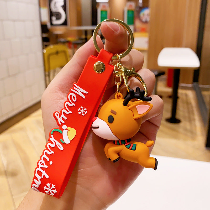 Wholesale Christmas Cartoon PVC Soft Rubber Elk Snowman Keychain Cute Keychain ACC-KC-ErLu015
