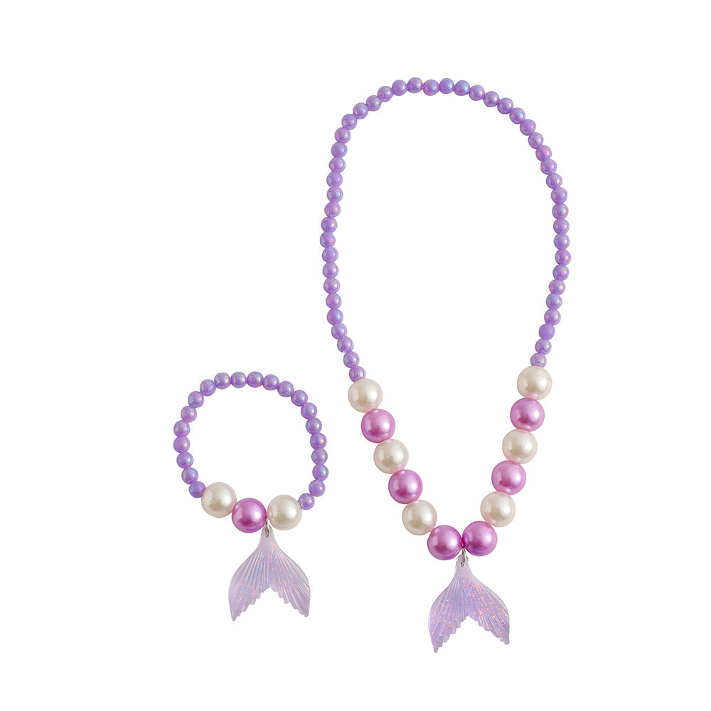 Wholesale Cartoon Unicorn Girl Jewelry Set Color Beaded Bracelet Necklace