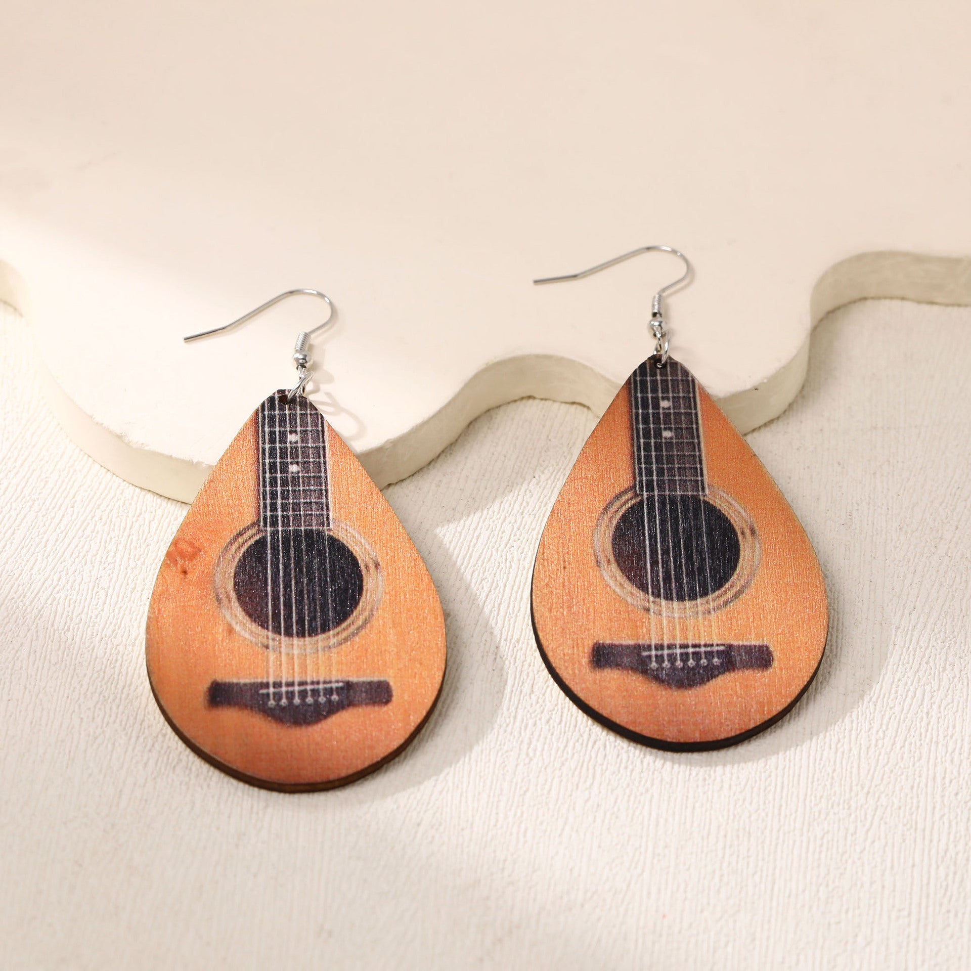 Wholesale wooden earrings  guitar high sense earrings