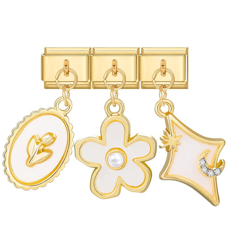 Wholesale Stainless Steel Flower Pendant Three-Piece DIY Bracelet Set Fashion Accessory for Everyday Wear