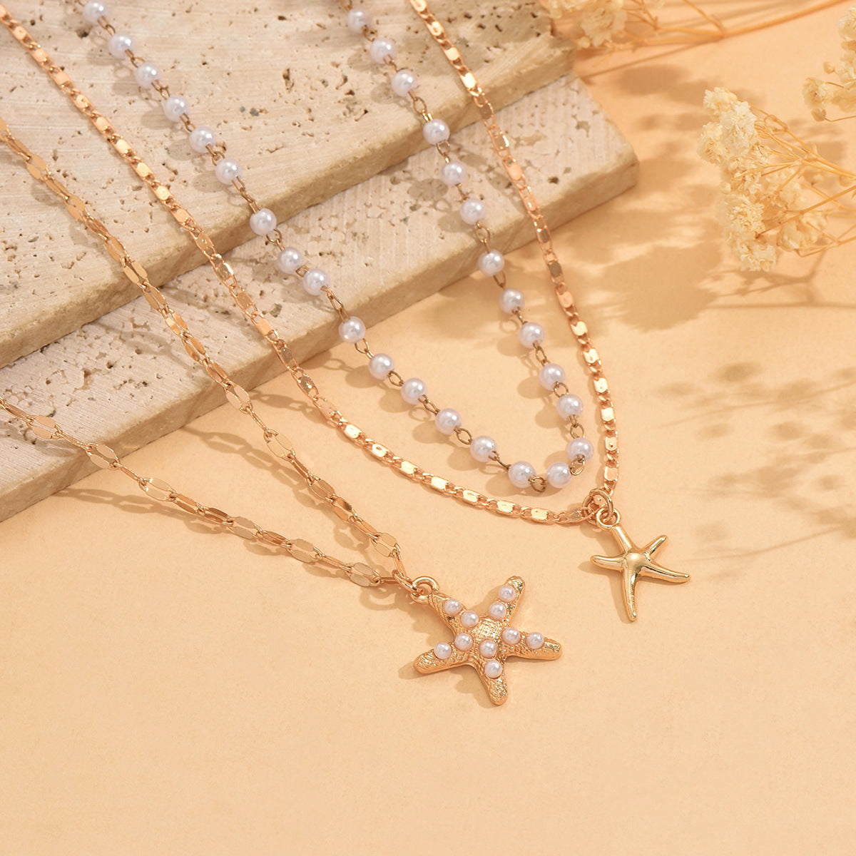 Wholesale starfish pendant multi-layer necklace