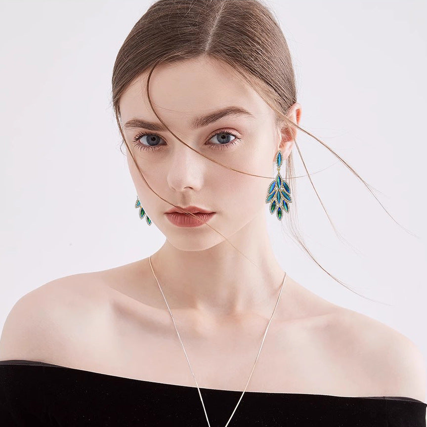 Wholesale Color Diamond Earrings Floral Leaf Tassel Earrings Luxury Earrings ACC-ES-YiN006