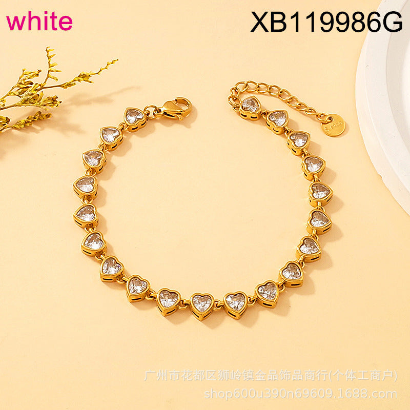 Wholesale Luxury Stainless Steel Colored Zircon Heart Bracelet