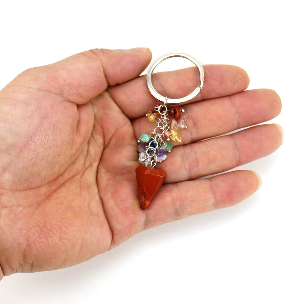 Wholesale Natural Colorful Gravel Hexagonal Prism Keychain ACC-KC-HanX003