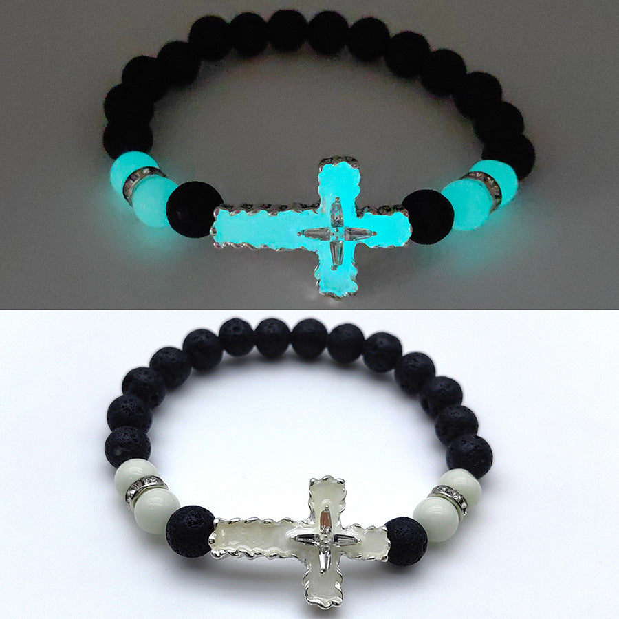 Großhandel Luminous Cross Armband Legierung Diamant 8mm Armband