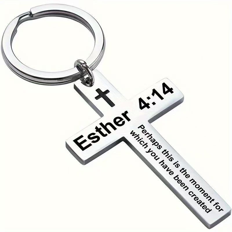 Wholesale creative Titanium Steel cross inspirational lettering metal keychain