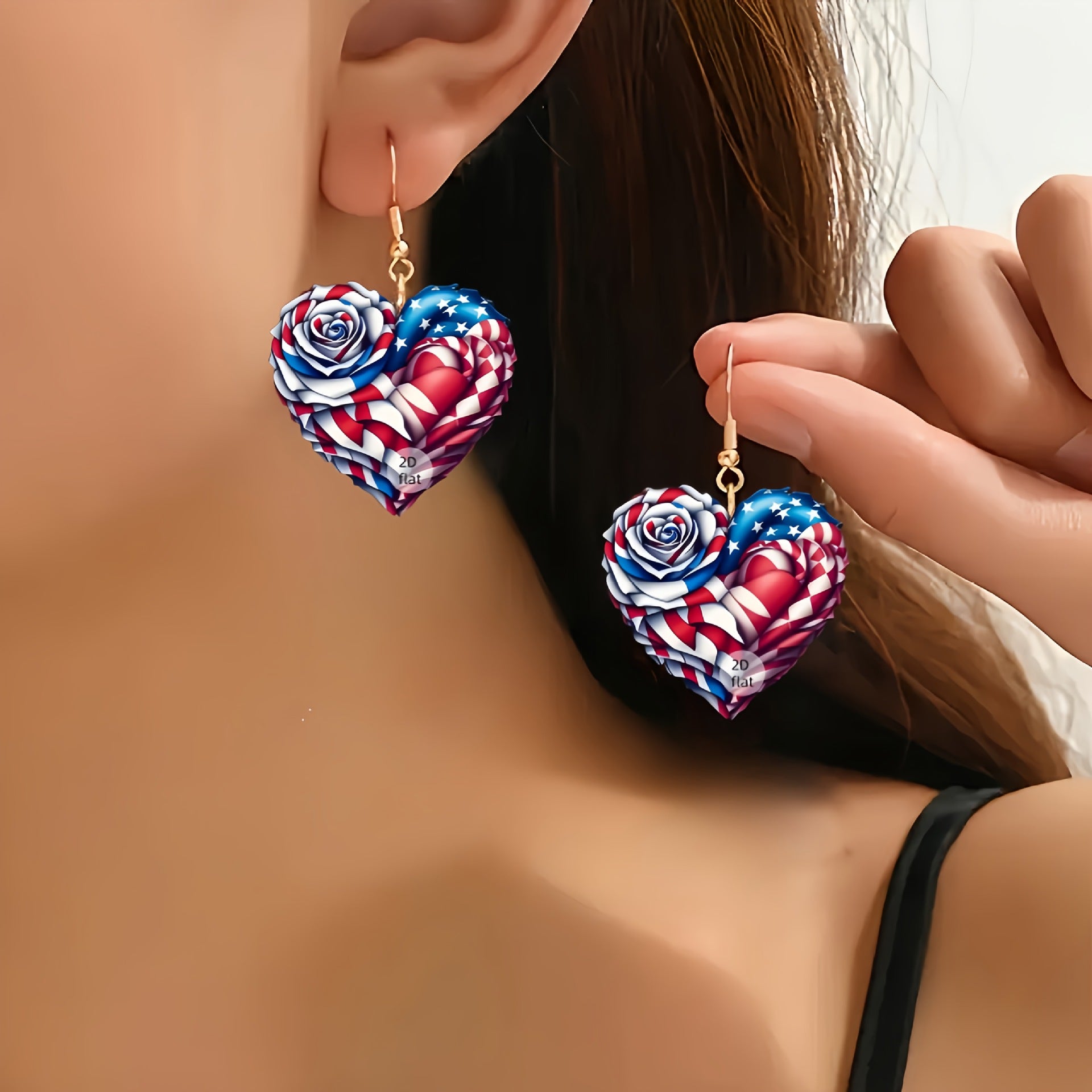 Wholesale 10pcs Acrylic Earrings American Flag Independence Day Red White Blue Flag Color Heart Rose Earrings