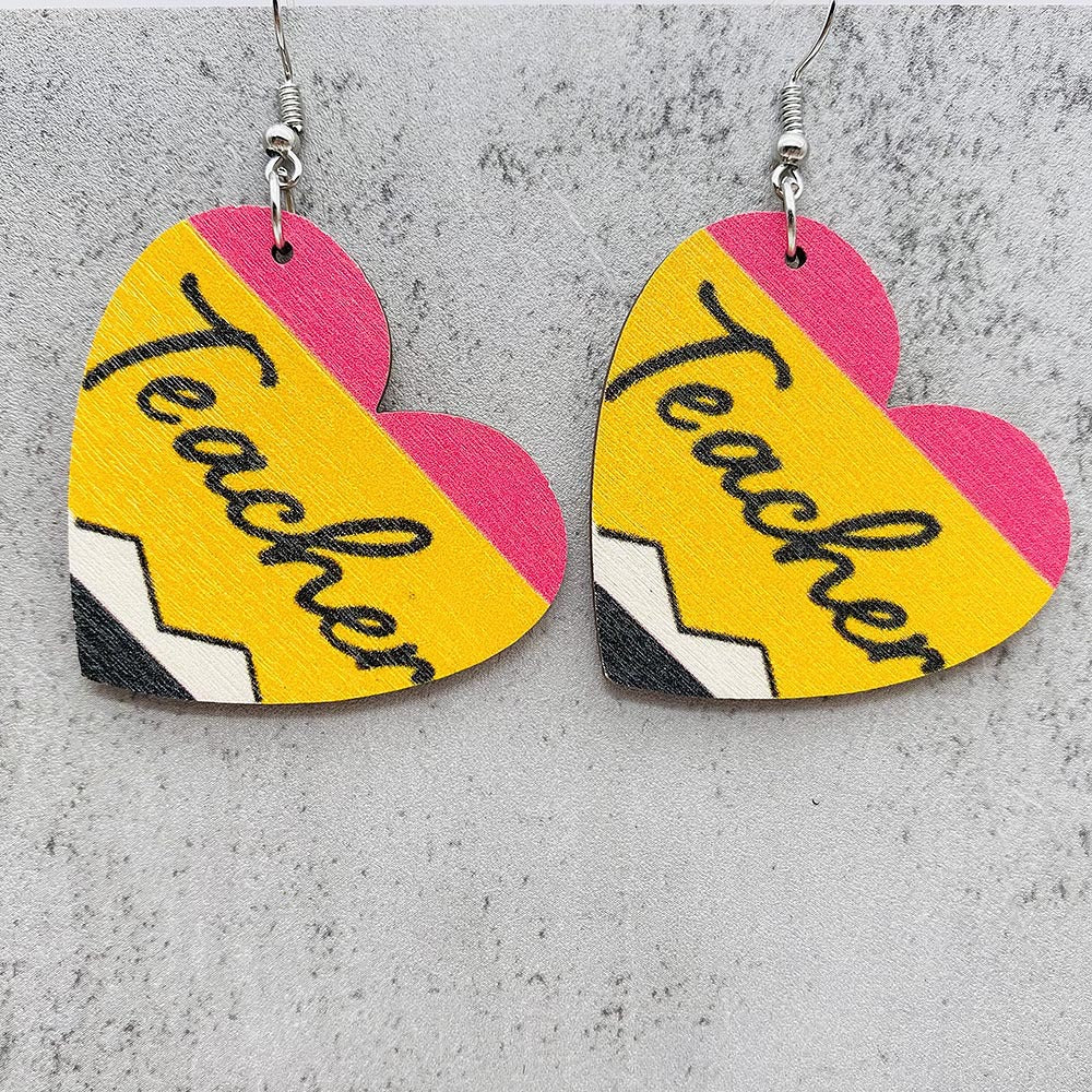 Wholesale Wooden Leopard-Print Pencil  Crayon  and Scissors Earrings