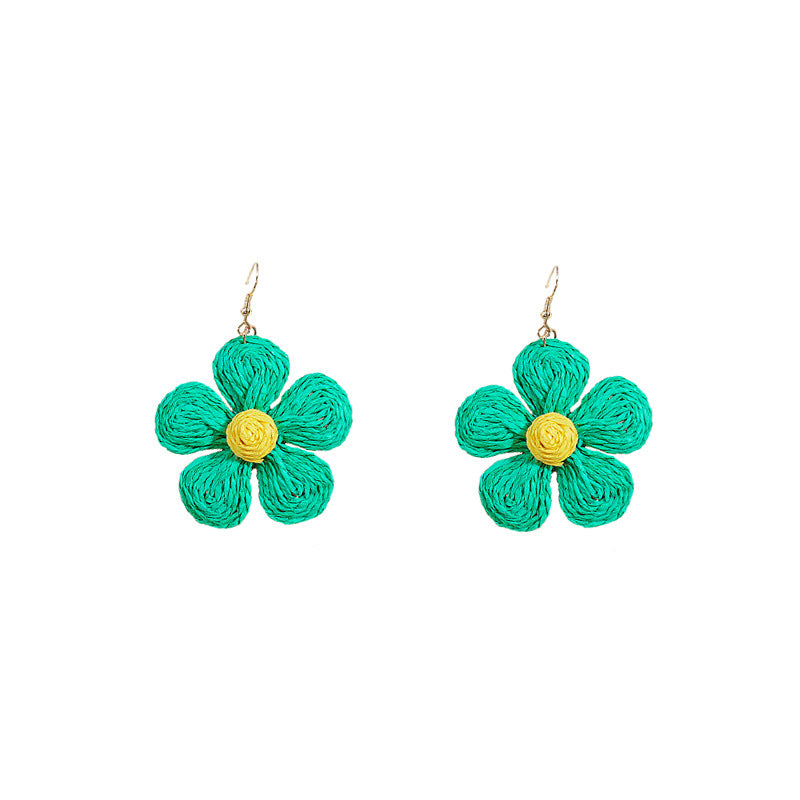 Wholesale Hand-woven Raffia Exaggerated Flower Earrings ACC-ES-MDD019