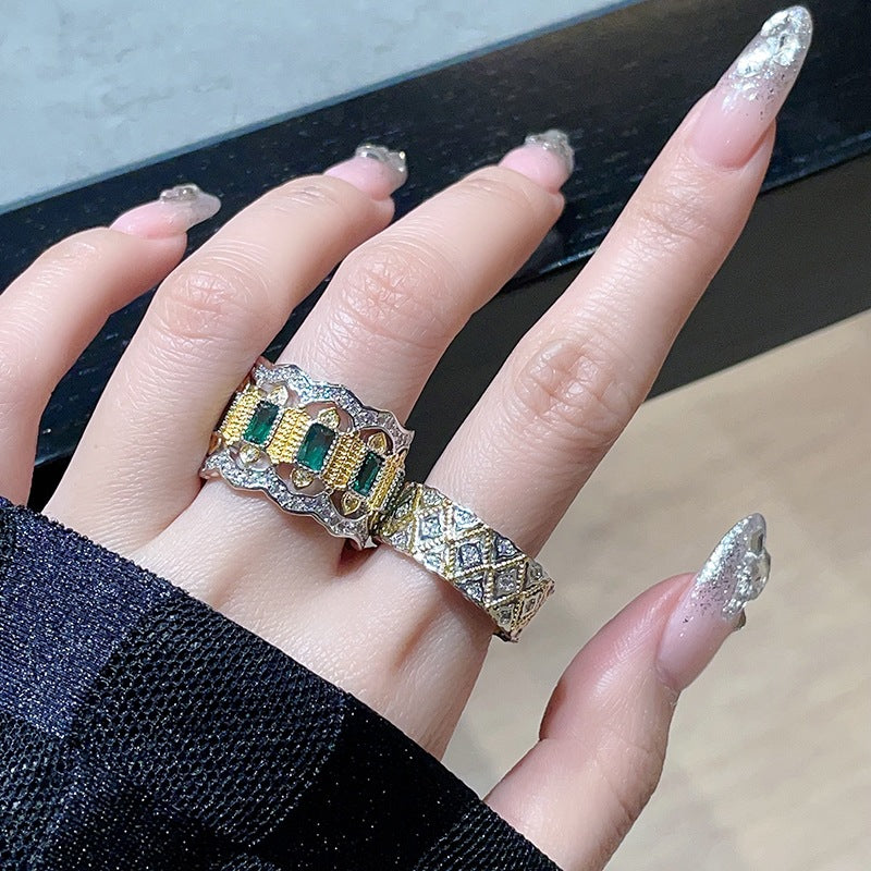 Wholesale Retro Brushed Craft Woven Pattern Gold Micro-inlaid Ring Adjustable Rings ACC-RS-JiuHao008