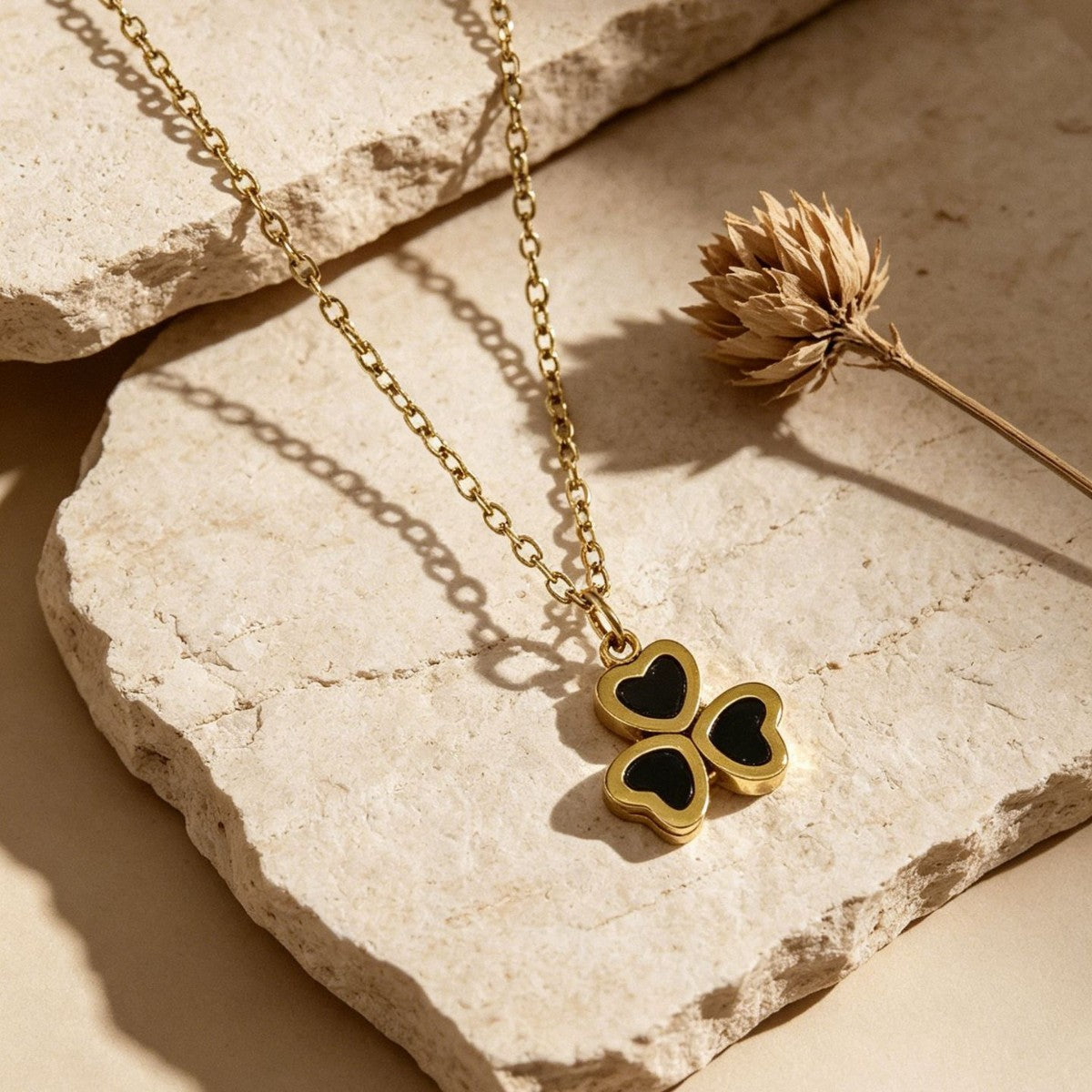 Wholesale Light Luxury Titanium Steel Black Clover Clavicle Necklace