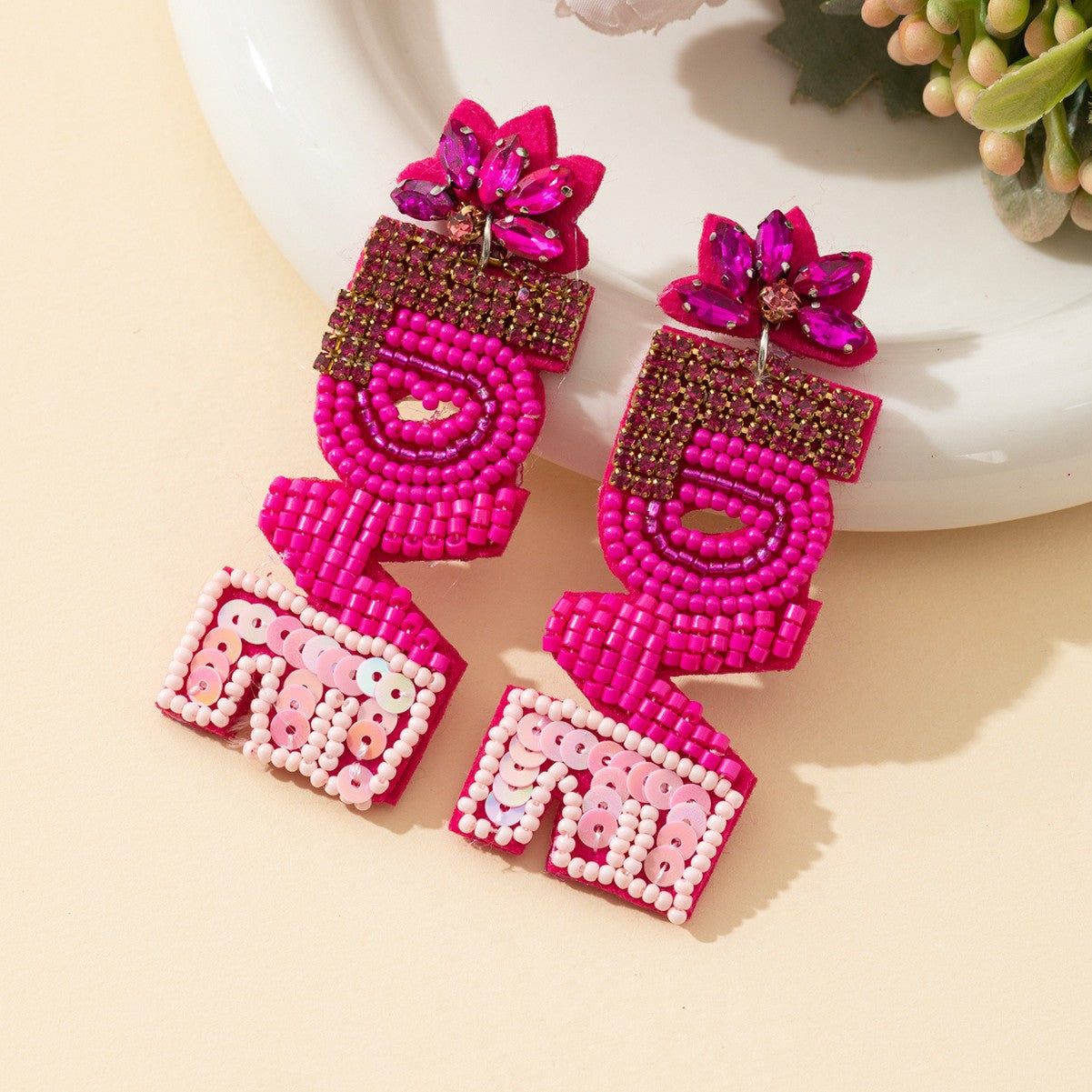 Wholesale Valentine's Day LOVE letter rice bead earrings