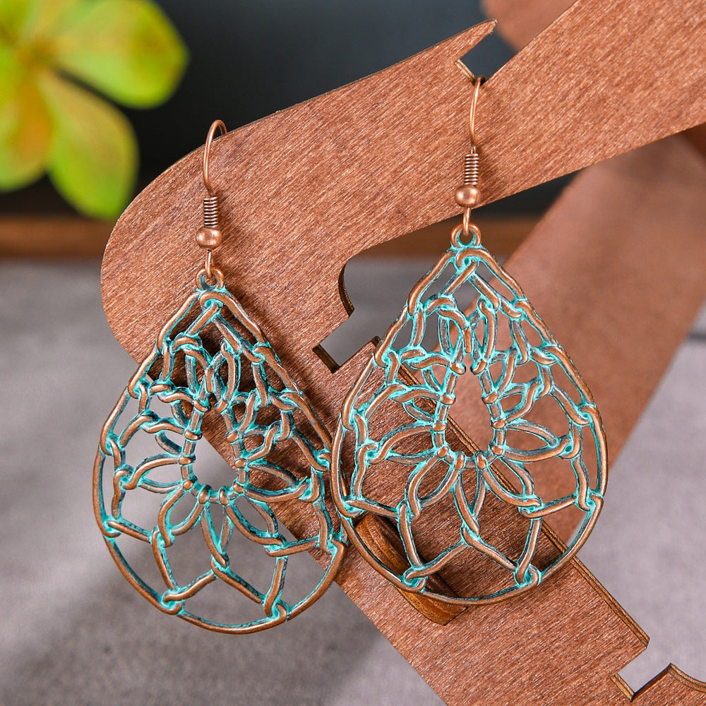 Wholesale Zinc Alloy Ethnic Bohemian Geometric Hollow Water Drop Earrings for Women Fashion Jewelry Accessory