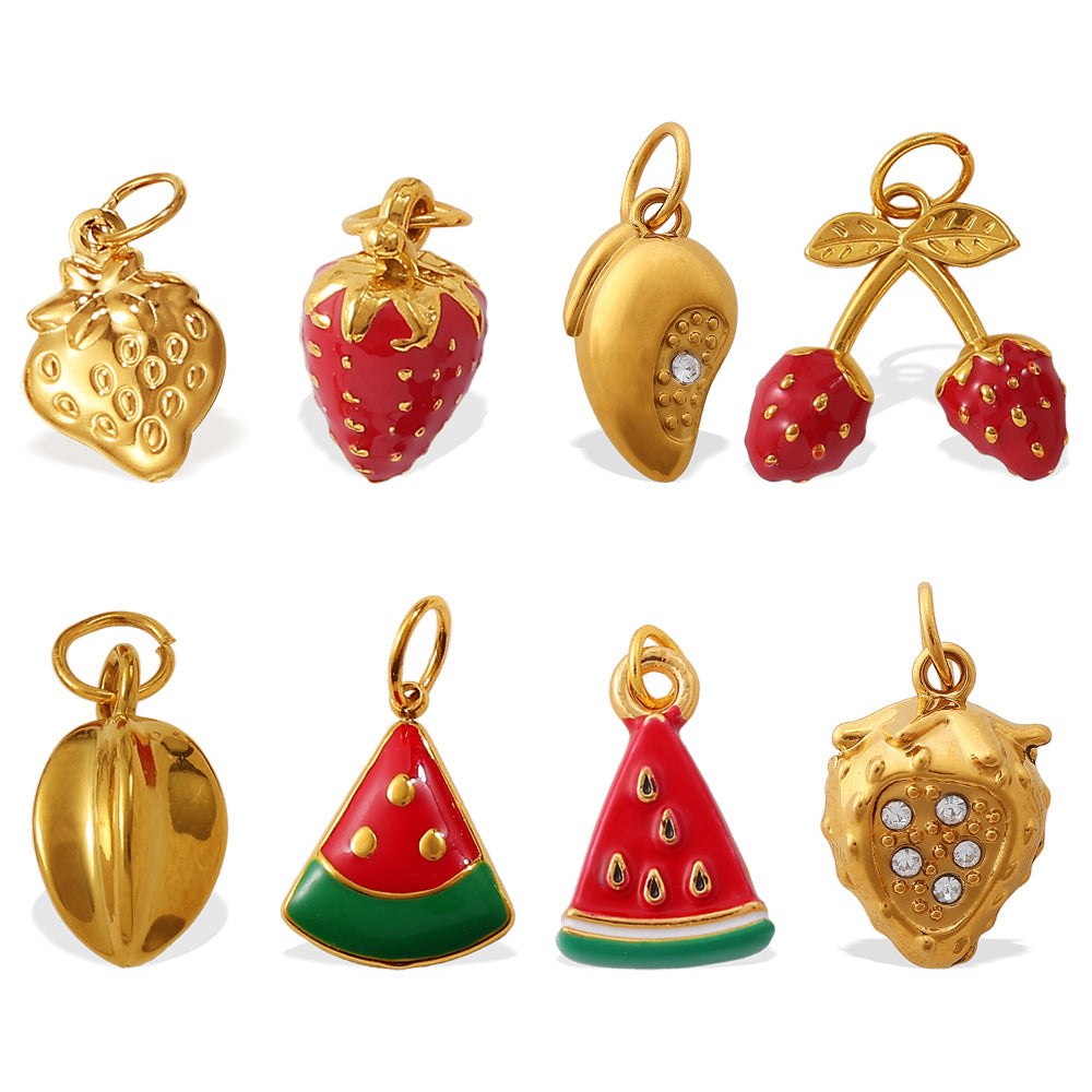 Wholesale  Oil Dripping Watermelon Strawberry Fruit Stainless Steel Pendants
