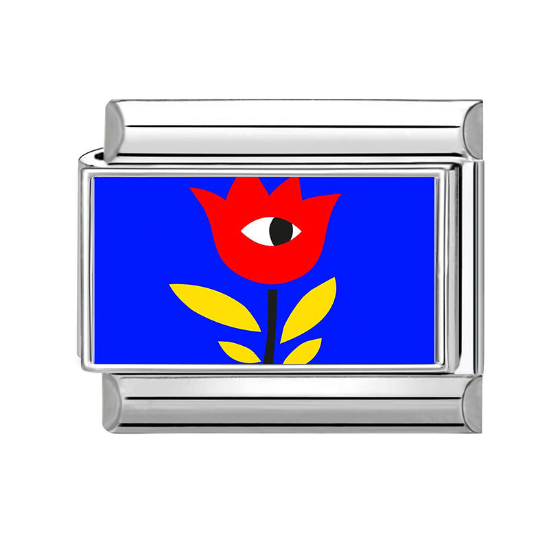 Wholesale Hearts and Love Italian Charms Blue series DIY square Single Section Creative Stainless Steel Composable Bracelet