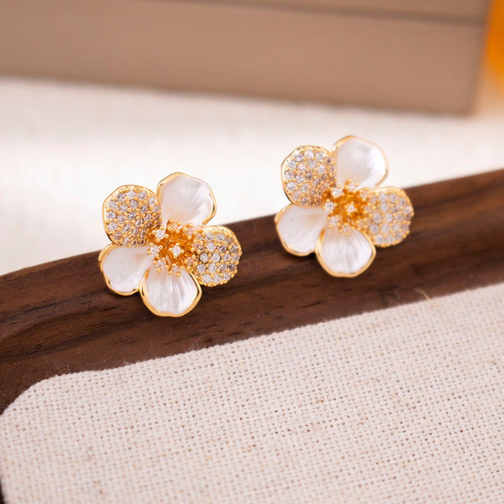 Wholesale Zircon Camellia Earrings Light Luxury Asymmetrical Earrings