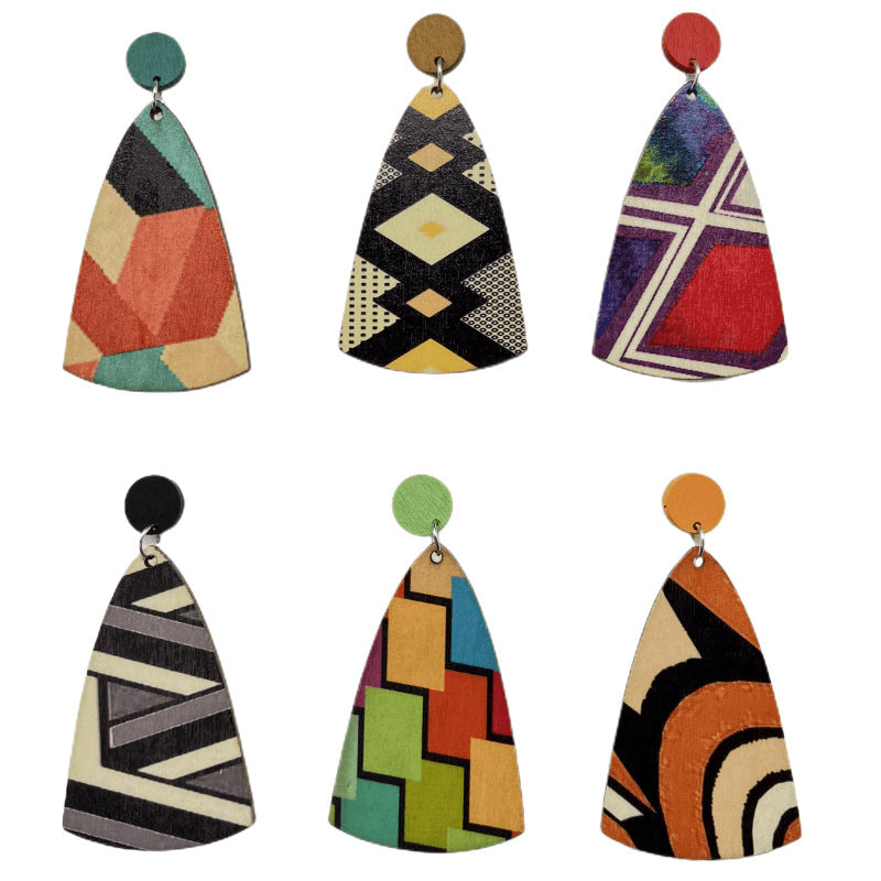 Wholesale Bohemian Colorful Striped Wooden Earrings ACC-ES-FX014