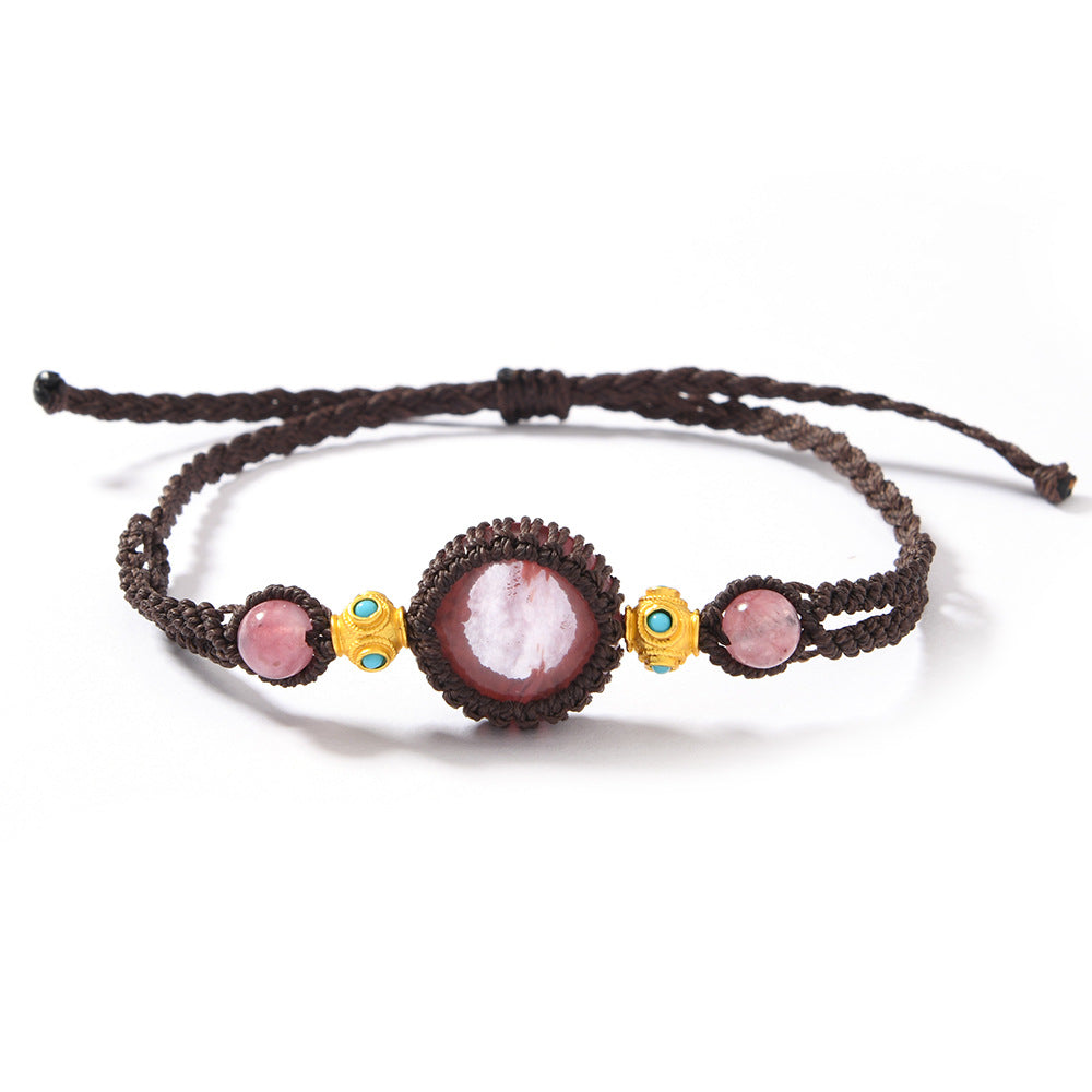 Wholesale Retro Handmade Adjustable Natural Stone Bracelet Geometric Black Glitter Beads Unisex Fashion Accessory Gift