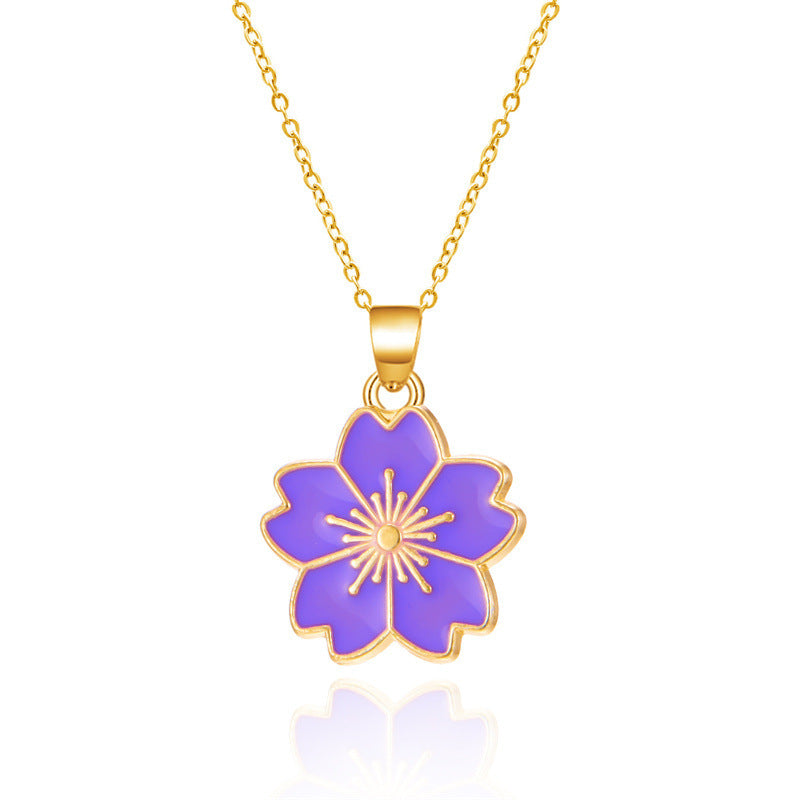 Wholesale  Plum Blossom Pendant Necklace  Color Oil Drop Flower Clavicle Chain