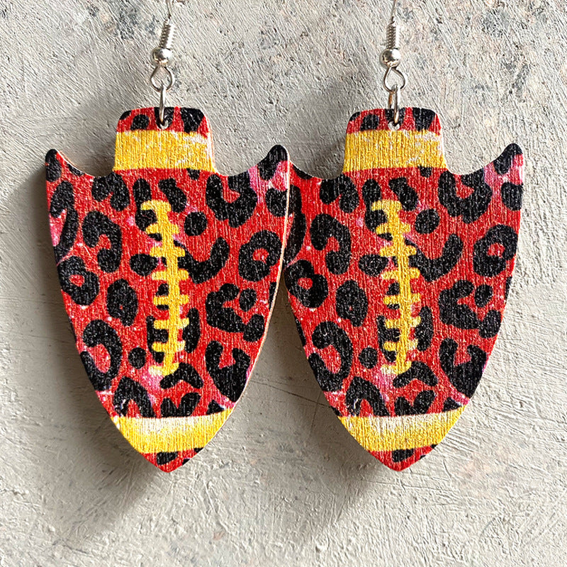 Wholesale 2 Pairs/pack American Flag Leopard Print Football Wooden Earrings ACC-ES-HY032