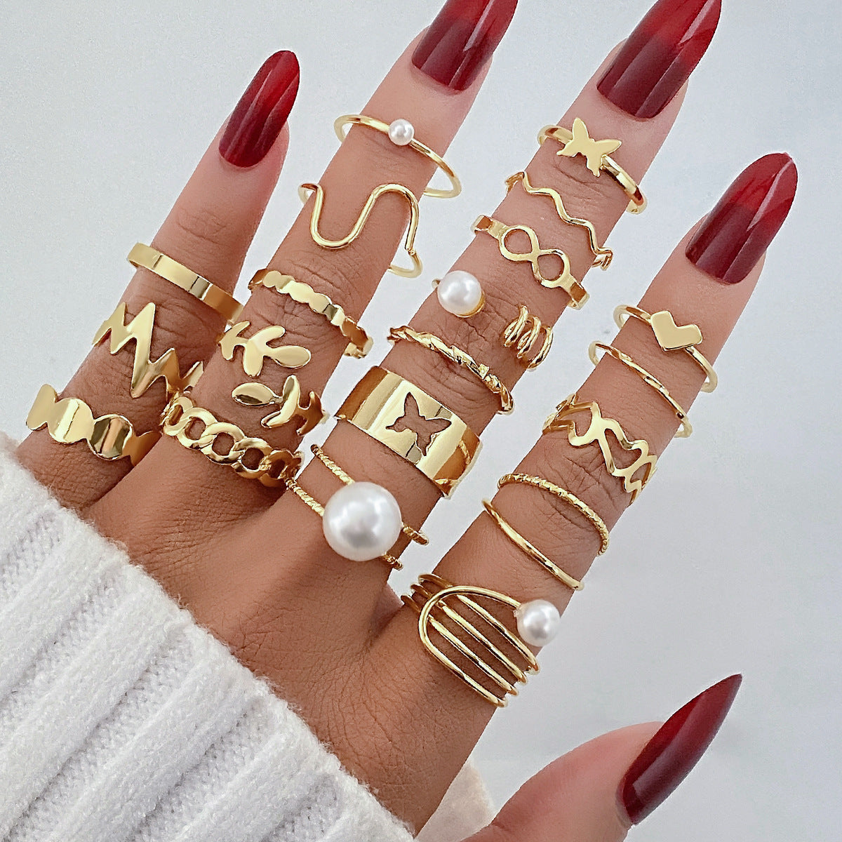 Wholesale 30pcs/set geometric Gothic wind finger ring female personality irregular ring suit