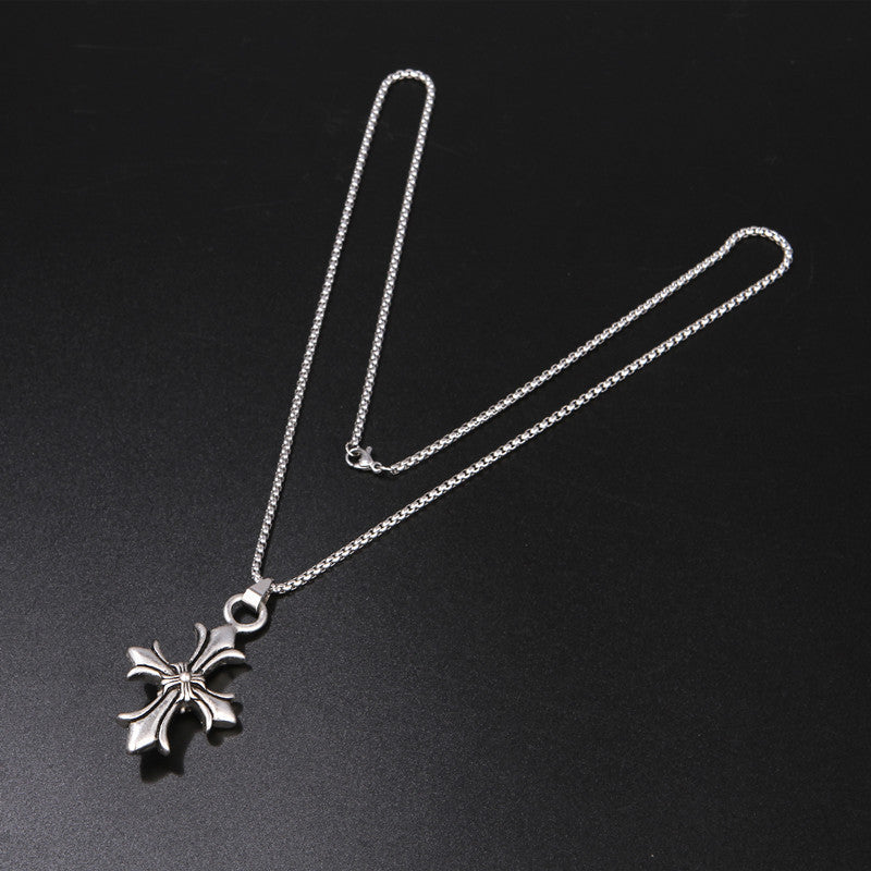 Wholesale Retro Silver flower cross pendant pendant necklace