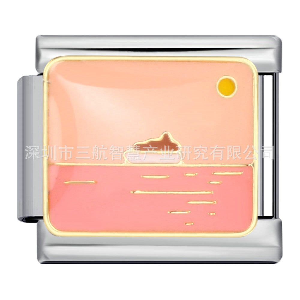 Wholesale 5pcs Italian Charm Bracelet 9mm DIY Splicing Beach Field Sunset Stainless Steel Composable Bracelet