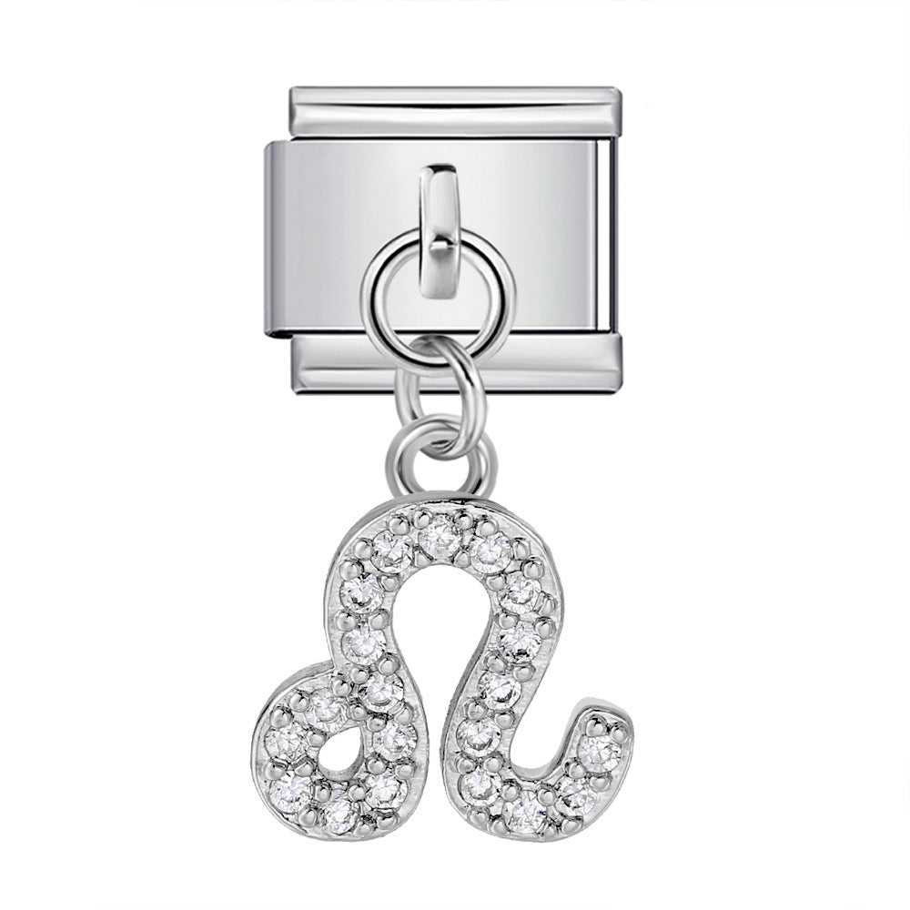 Wholesale 12 Zodiac Signs Rhinestone Pendant Bracelet Stainless Steel Fashion Jewelry Accessory Gift For Boutique Resale