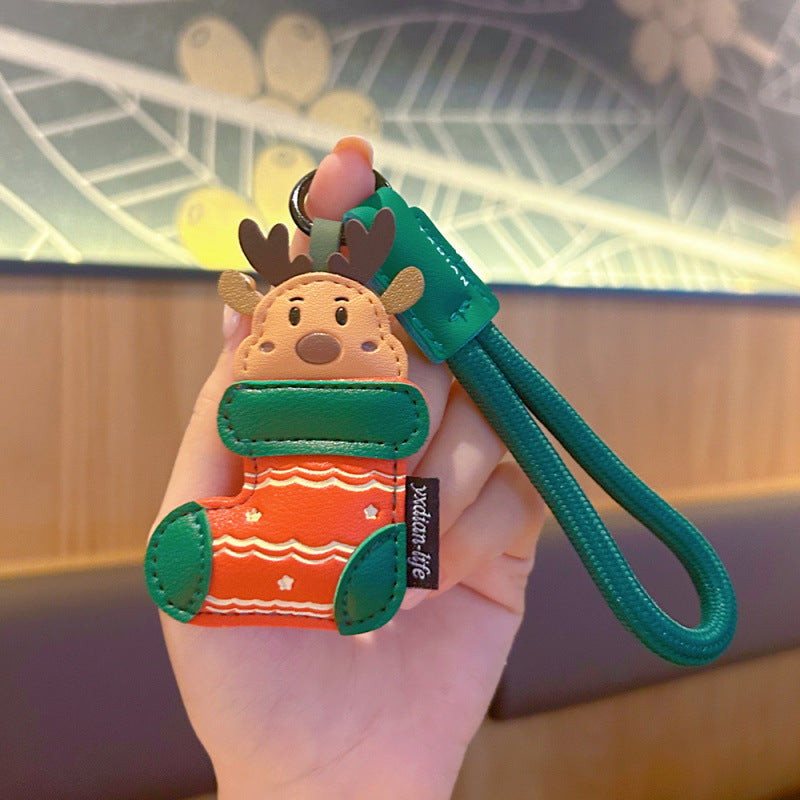Wholesale Leather Christmas Keychain Ornament With Santa And Tree Car Key Bag Charm Couple Gift Boutique Resale