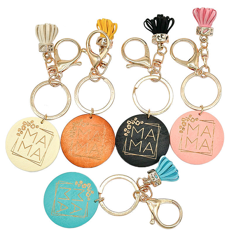 Wholesale Mother's Day Gift MAMA Wooden Sign Letter Tassel Keychain ACC-KC-TuoYi002