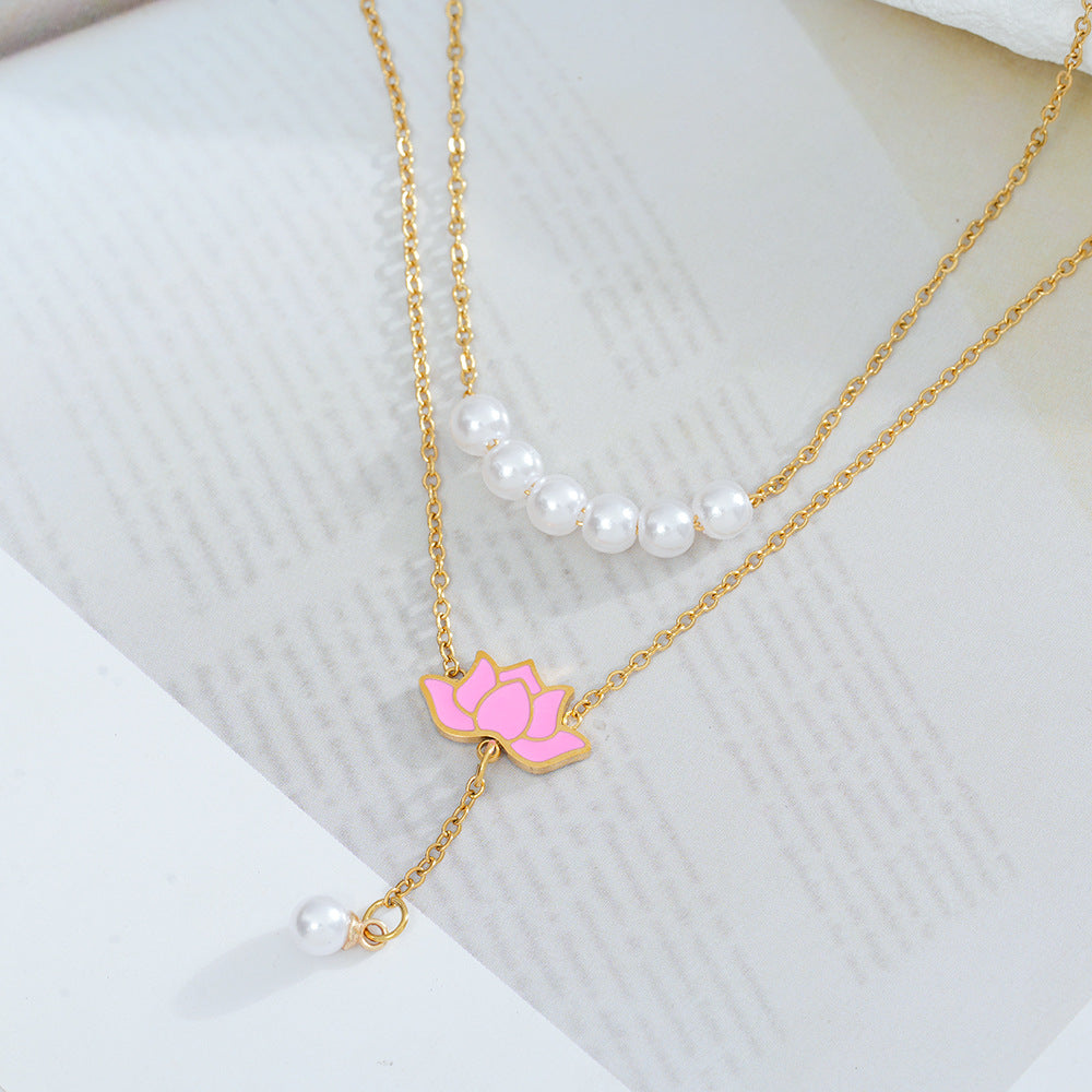 Wholesale Titanium Steel Gold Layered Pendant Necklace Fashion Jewelry Gift