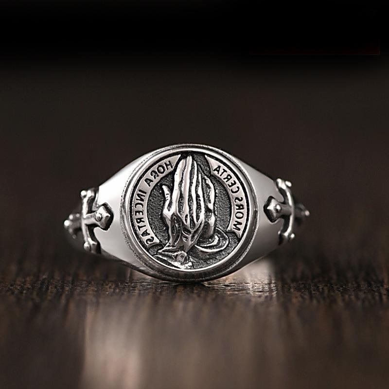 Wholesale Electroplated Alloy Praying Hands Ring Adjustable Unisex Fashion Accessory
