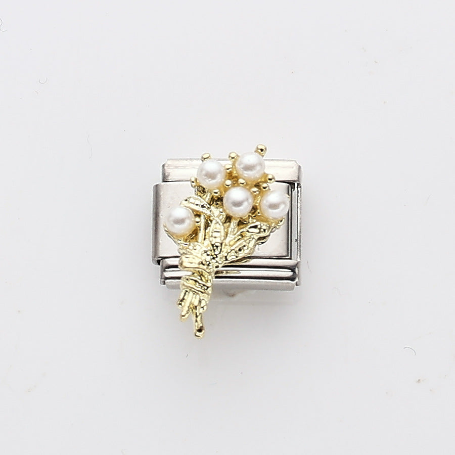 Wholesale 10pcs Italian Charm Bracelet 9mm DIY Splicing Pearl Heart Stainless Steel Composable Bracelet