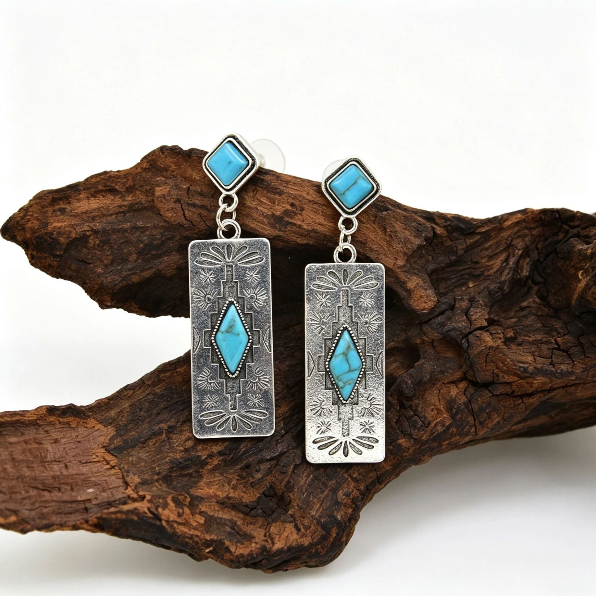Wholesale Zinc Alloy Turquoise Boho Earrings Geometric Design Fashion Accessory For Women Trendy Gift