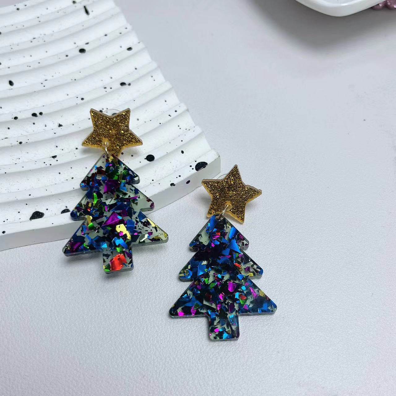 Wholesale Christmas Tree Glitter Acrylic Stitching Earrings ACC-ES-AnDao041