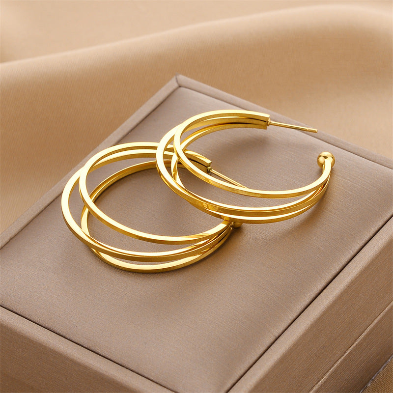Wholesale Golden Rose Gold Steel Color Titanium Steel Earrings ACC-ES-HaoWen013
