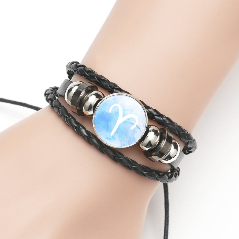 Wholesale  accessories twelve constellation handmade beaded rope leather bracelet