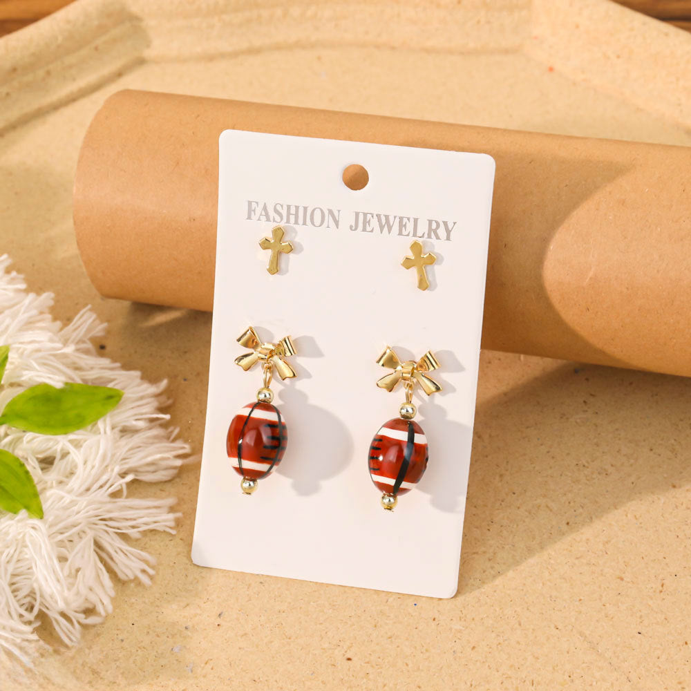 Wholesale Sporty hand-painted ceramic rugby earrings