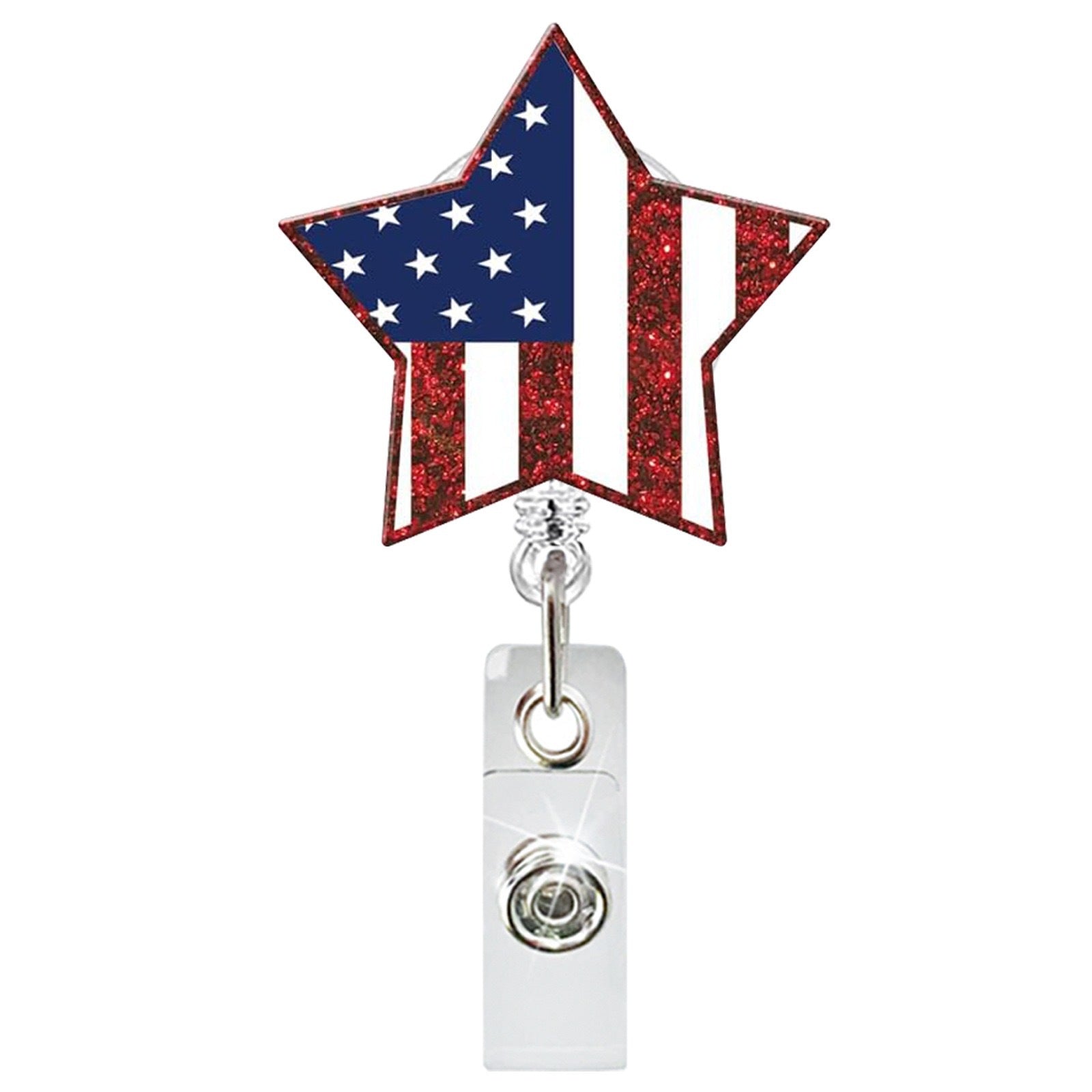 Wholesale Acrylic Glitter Independence Day Badge Reels Keychains