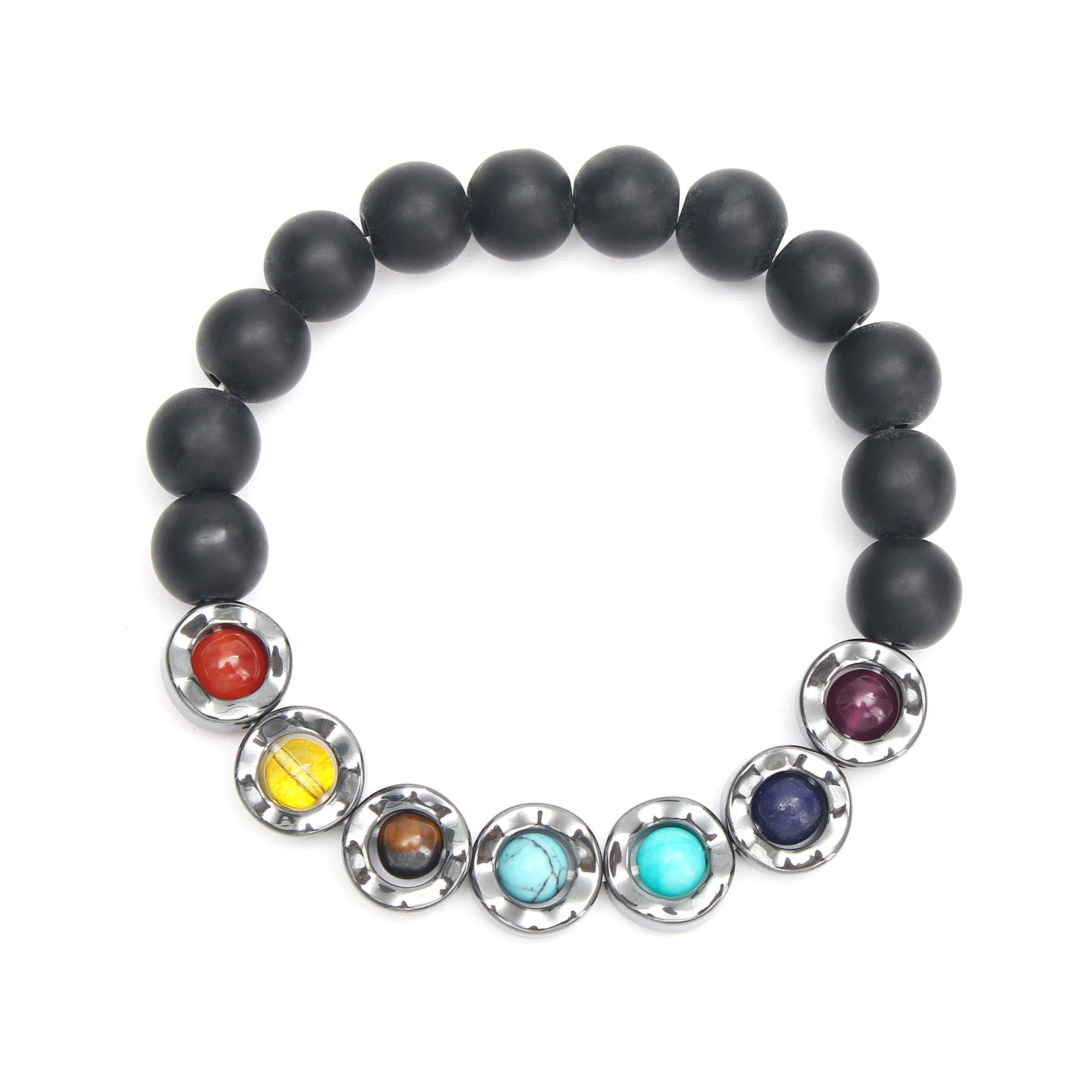 Wholesale black stone wave rotating colorful yoga beads tiger eyes beaded  Bracelet