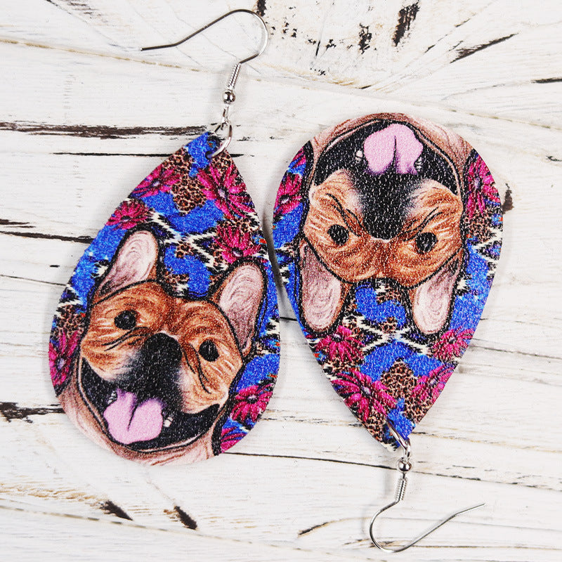 Wholesale Cute Dog Teardrop Shape PU Leather Earrings