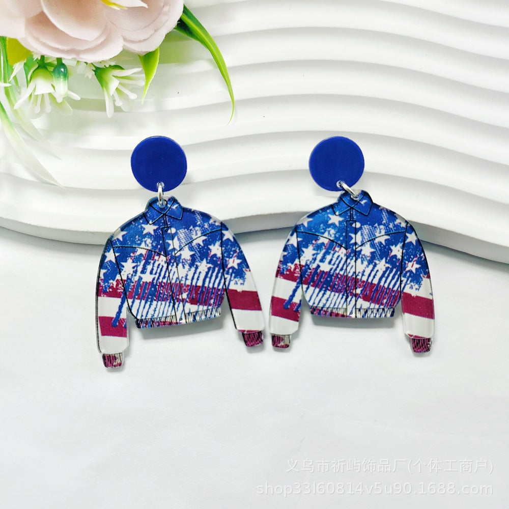 Wholesale American Independence Day Earrings Red White and Blue Flag Series Acrylic Sheet Earrings ACC-ES-Qiyu009