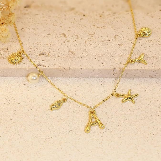 Wholesale Gold Letter Necklace Summer Bohemian Beach Shell 14k Clavicle Chain ACC-NE-ChunYang001