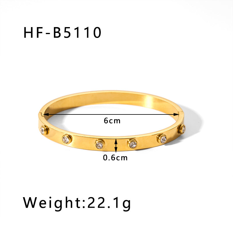 Wholesale Vintage Wide Edge Titanium Steel Inlaid with Zircon 18K Real Gold Stainless Steel Bracelet ACC-BT-Xiny010