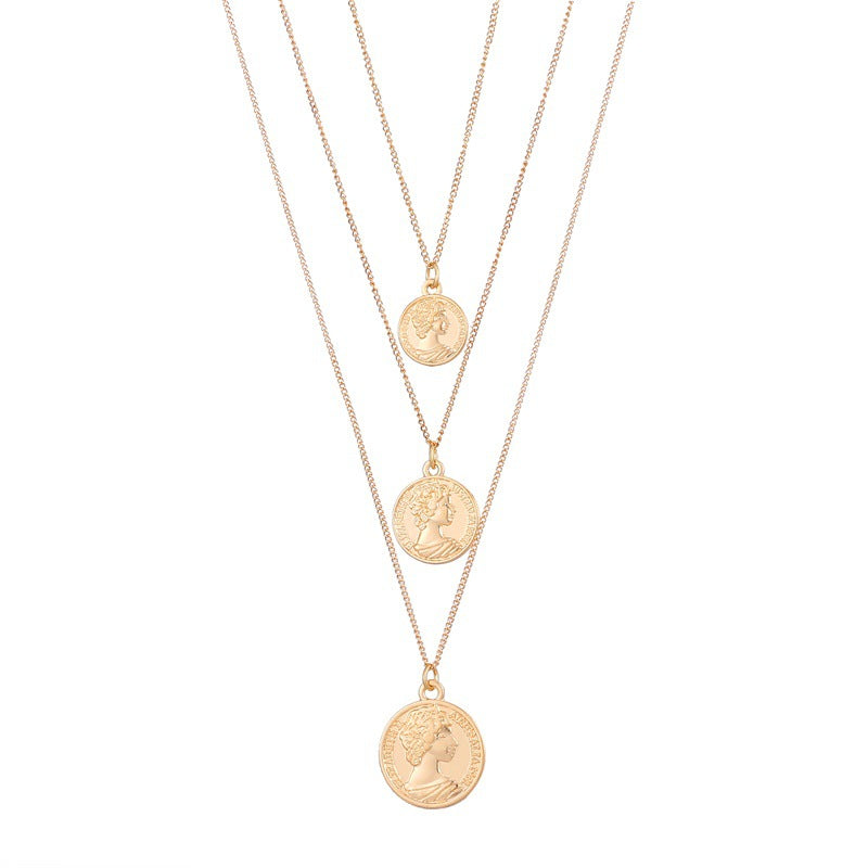 Wholesale Human head necklace set light luxury temperament relief round necklace