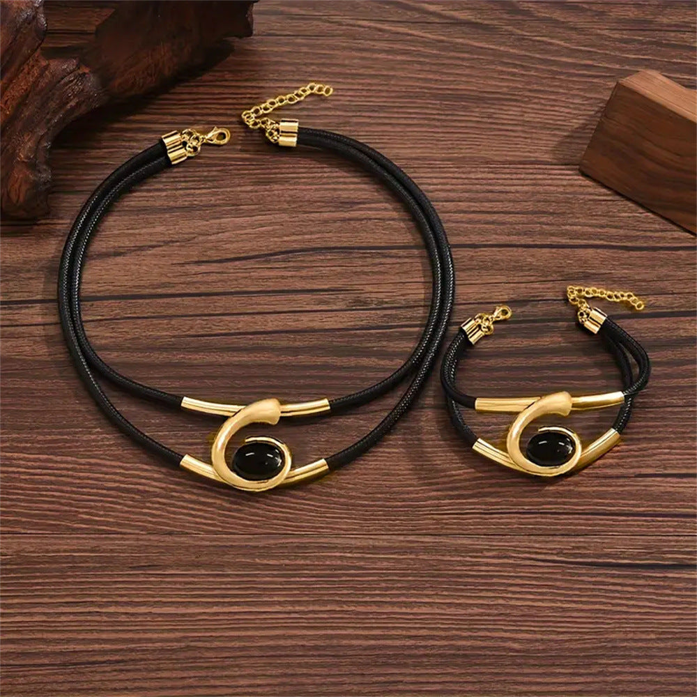 Wholesale Vintage Spiral Double Wax Rope Necklace Bracelet Combination