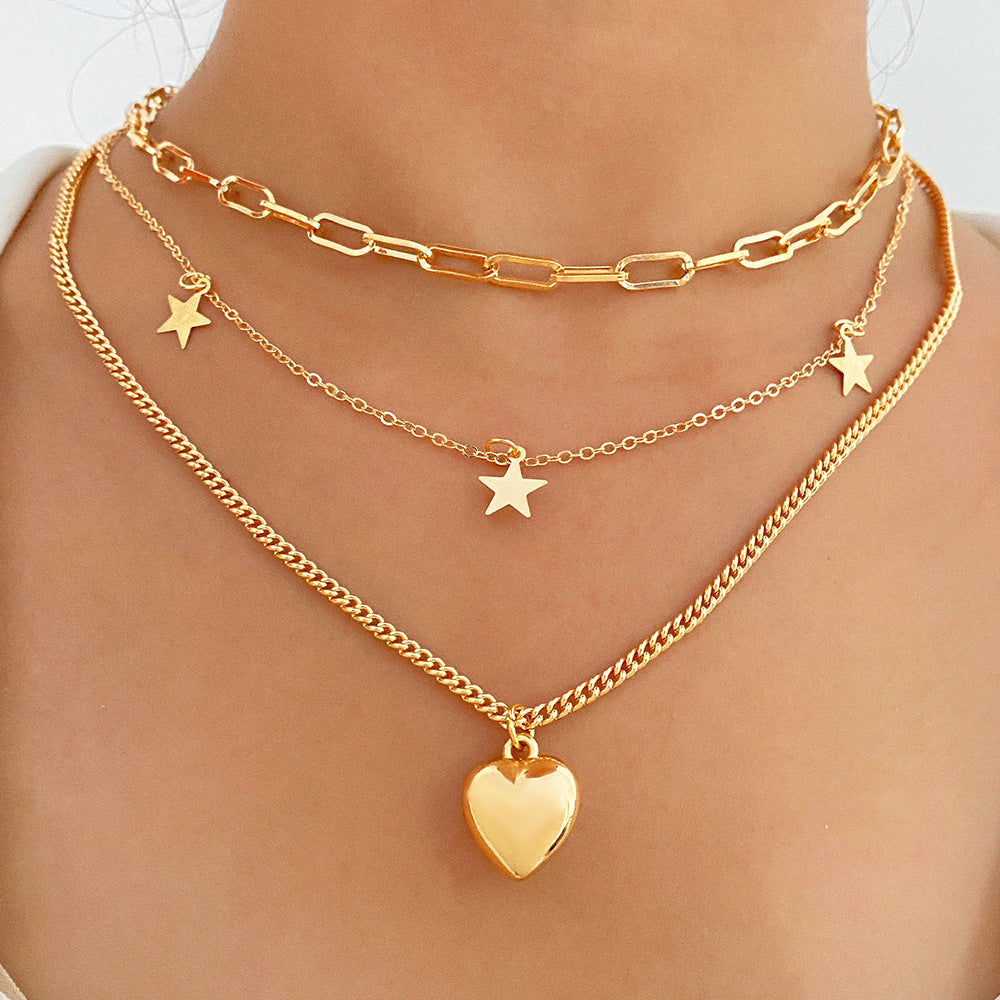 Wholesale Multi-layer Chain Necklace  Trendy Clavicle Chain Love Five-pointed Star  Necklace